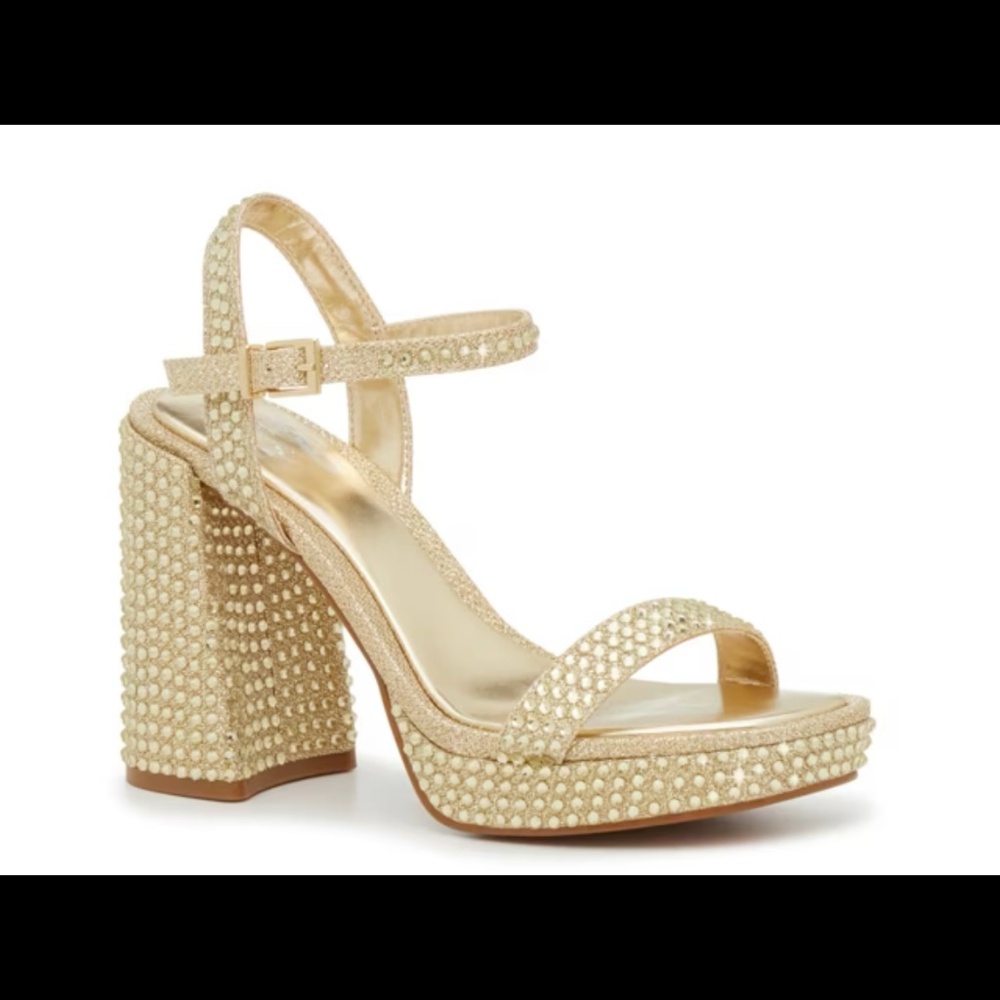 Chunky gold heels